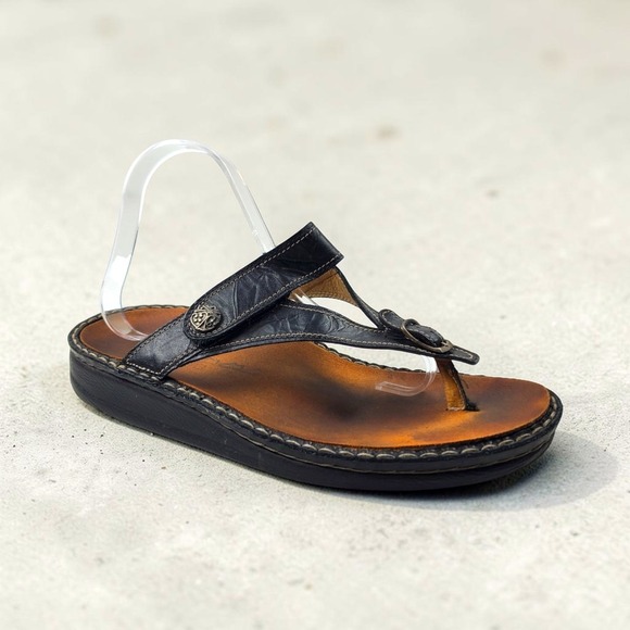 Finn Comfort Shoes - Finn Comfort Black Leather Thong Sandals Removable Footbed Womens 41